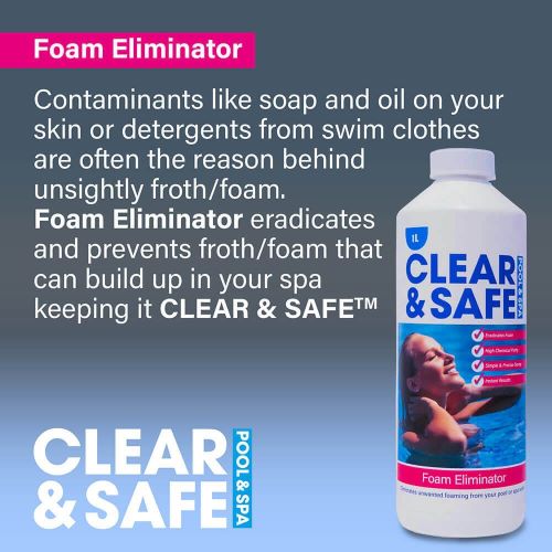 Clear & Safe 1 Litre Anti Foam Remover No Foam Away Defoamer Fix Foaming for Spas & Hot Tubs