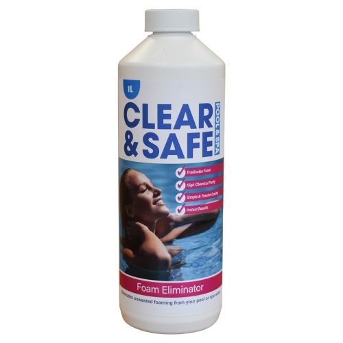 Clear & Safe 1 Litre Anti Foam Remover No Foam Away Defoamer Fix Foaming for Spas & Hot Tubs