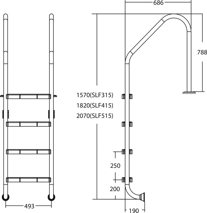 Flotide Pool Steps 316 Stainless Steel Flange Type Wide Model