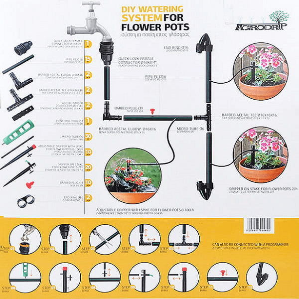 Agrodrip DIY Watering System For Up To 30 Flower Pots Or Plants